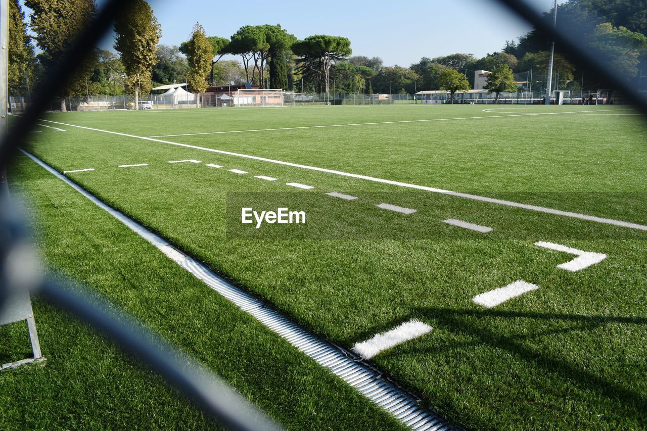 Scenic view of the technical area in a soccer field
