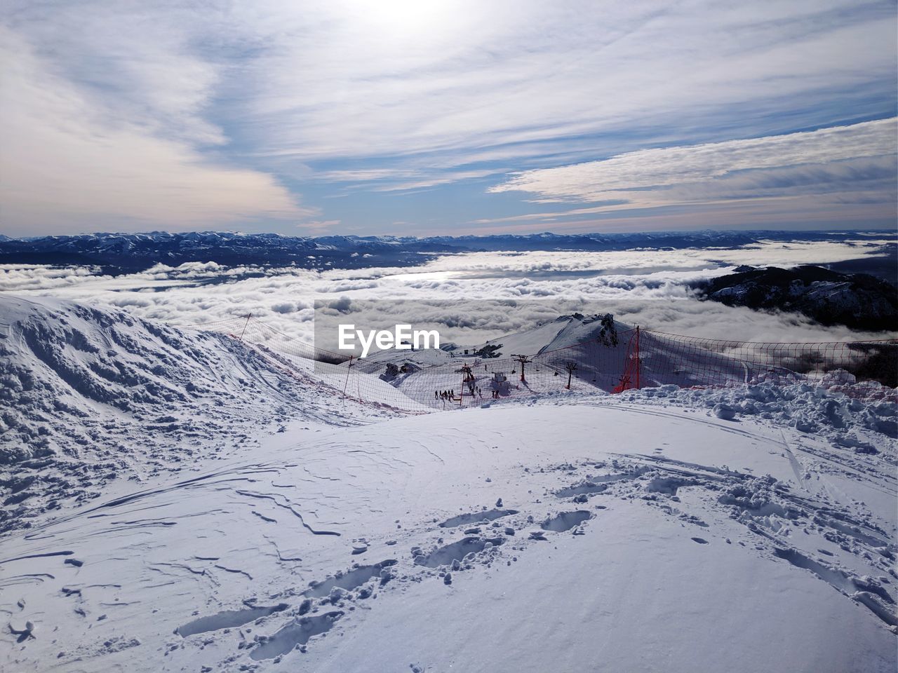 SCENIC VIEW OF SNOW COVERED LANDSCAPE AGAINST SKY