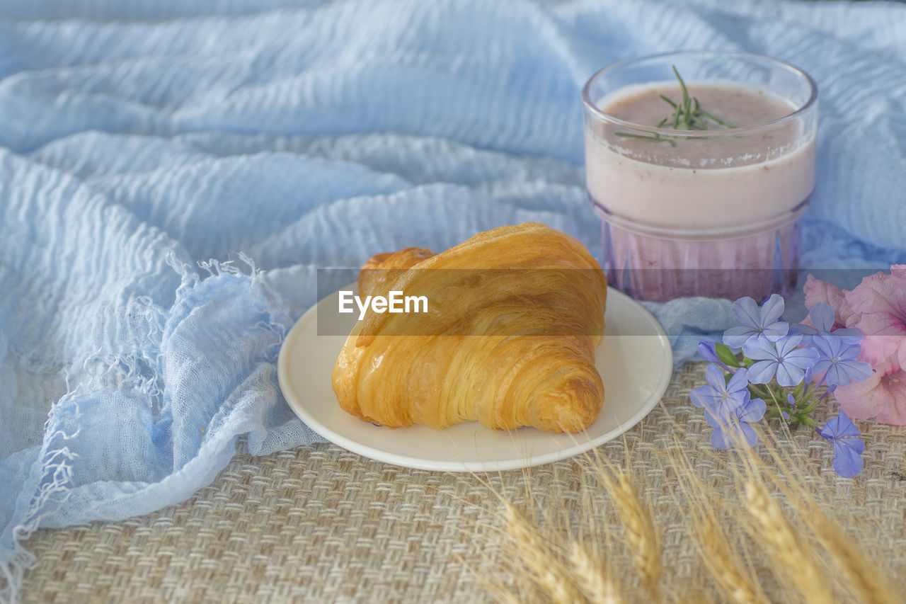 High angle view of breakfast on table