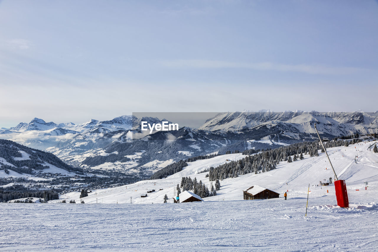 SKI LIFT ON SNOWCAPPED MOUNTAINS AGAINST SKY