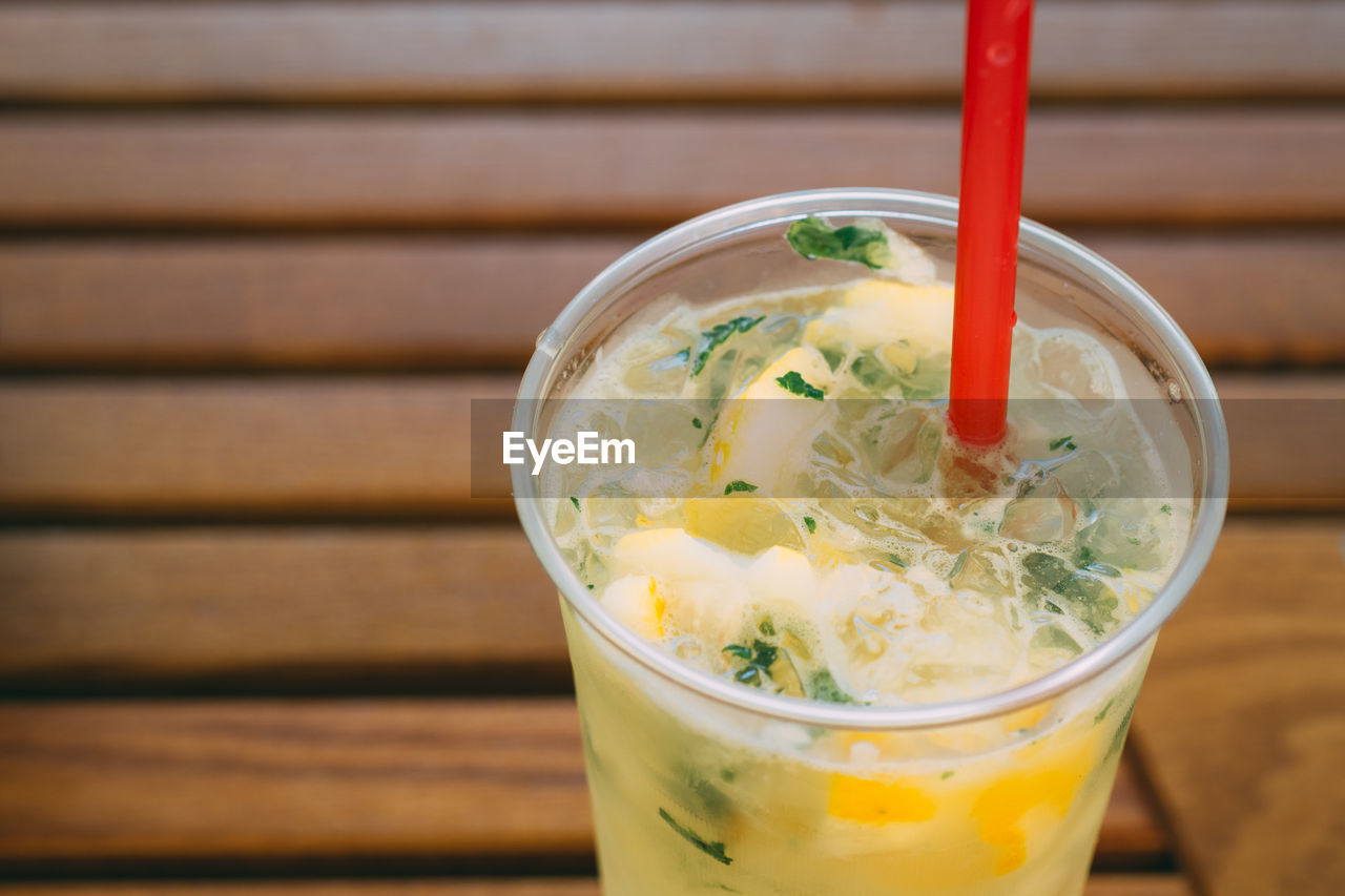 Close-up of lemonade on table