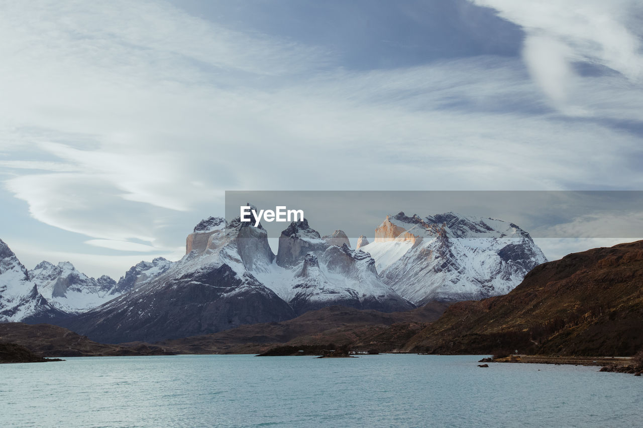 Scenic view of snowcapped mountains against sky