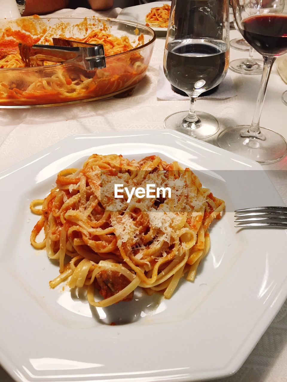 Close-up of pasta in plate on table