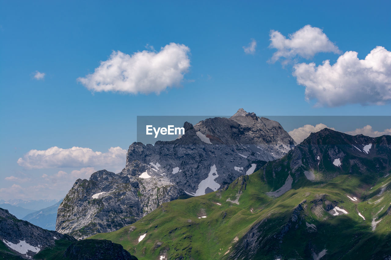 Panoramic view of snowcapped mountains against sky