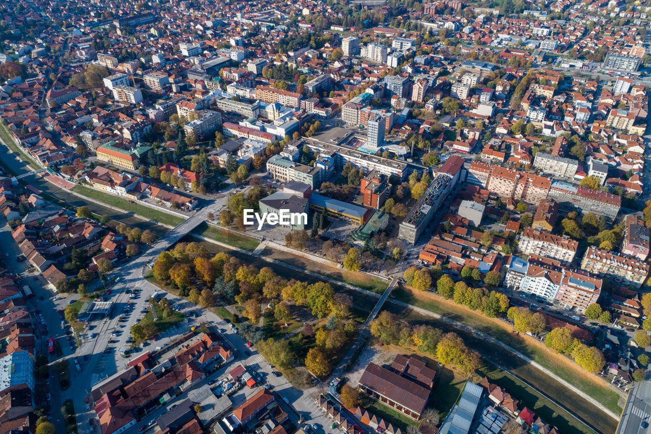Valjevo - panorama of city in serbia. aerial drone view center of the kolubara district in serbia