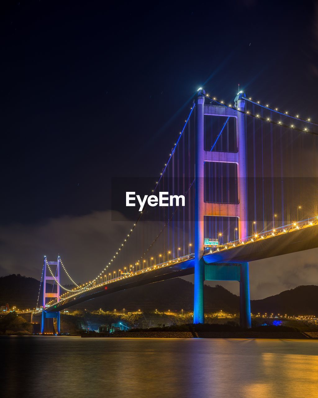 ILLUMINATED SUSPENSION BRIDGE AT NIGHT