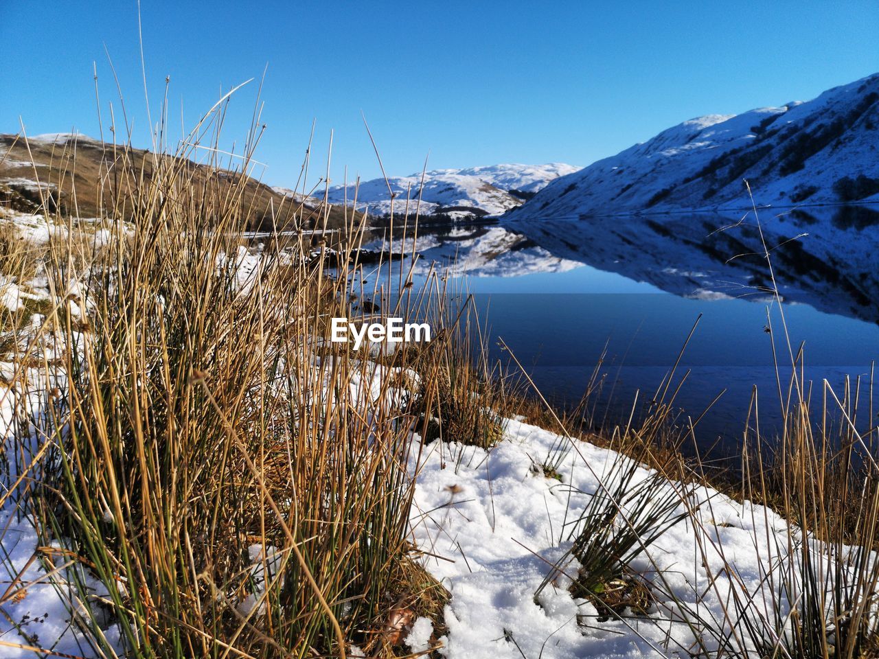 FROZEN LAKE AGAINST SKY DURING WINTER