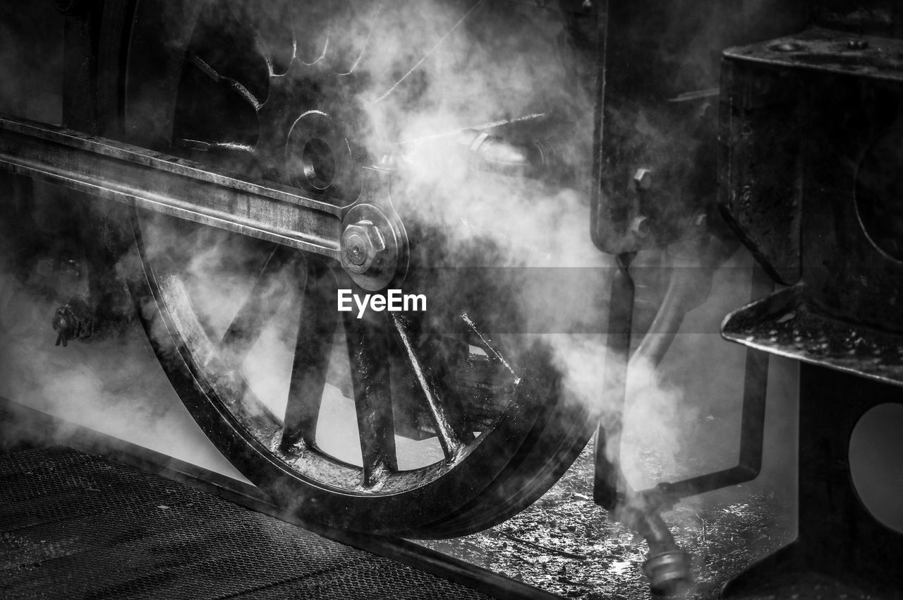 Close-up of  exhaust steam form locomotive 