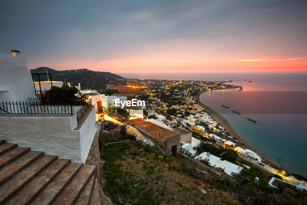 View of molos village from chora, skyros island, greece.