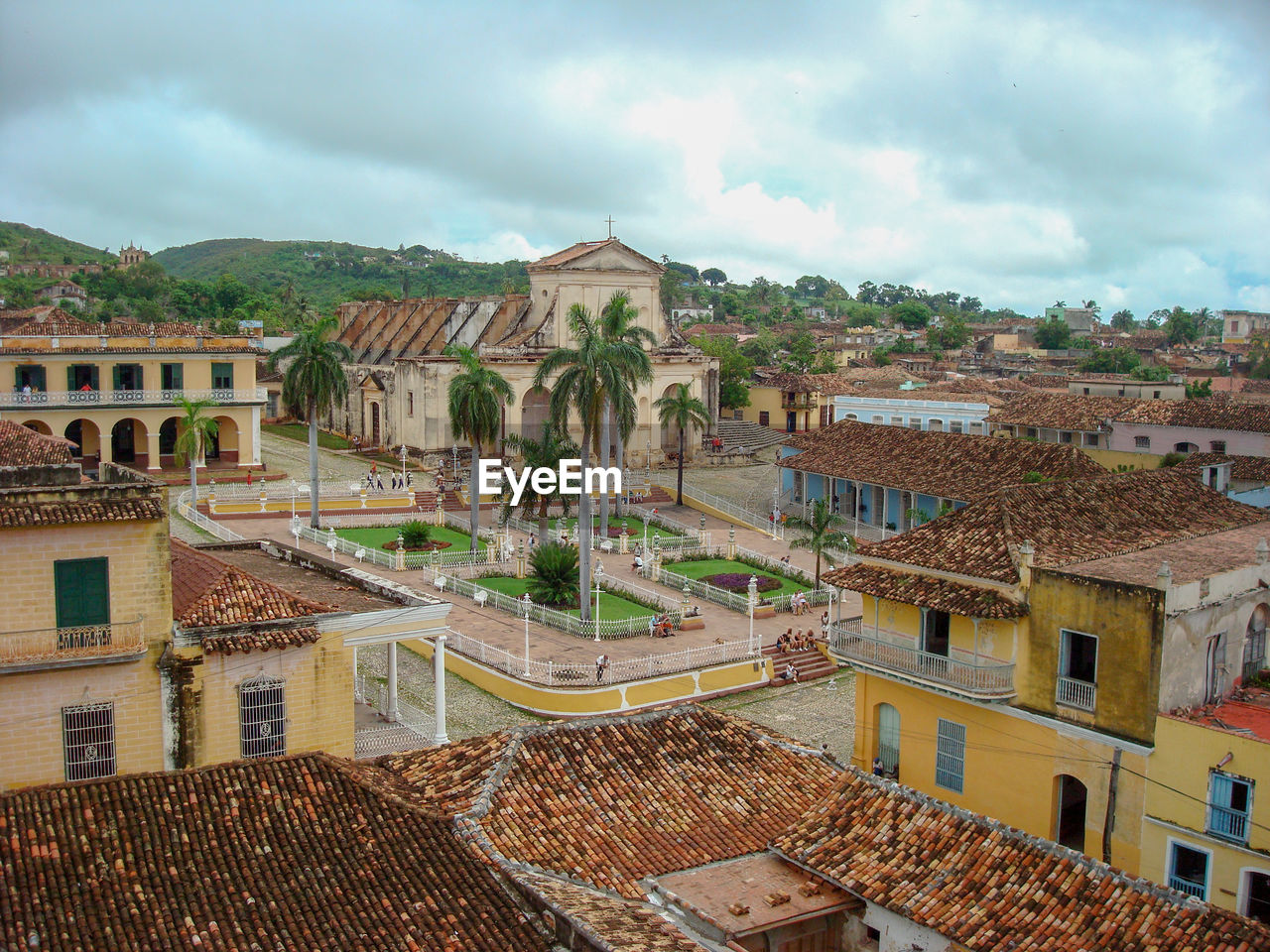 High angle view of buildings in city