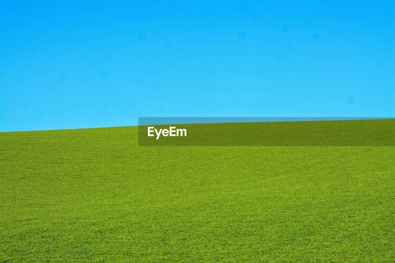 Scenic view of field against clear blue sky