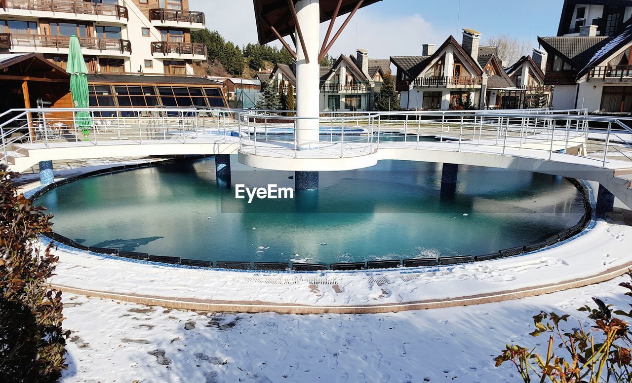 VIEW OF SWIMMING POOL AGAINST BUILDINGS