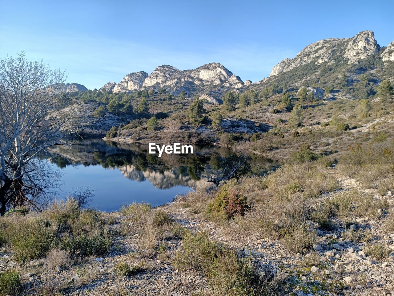 Scenic view of mountains against clear sky