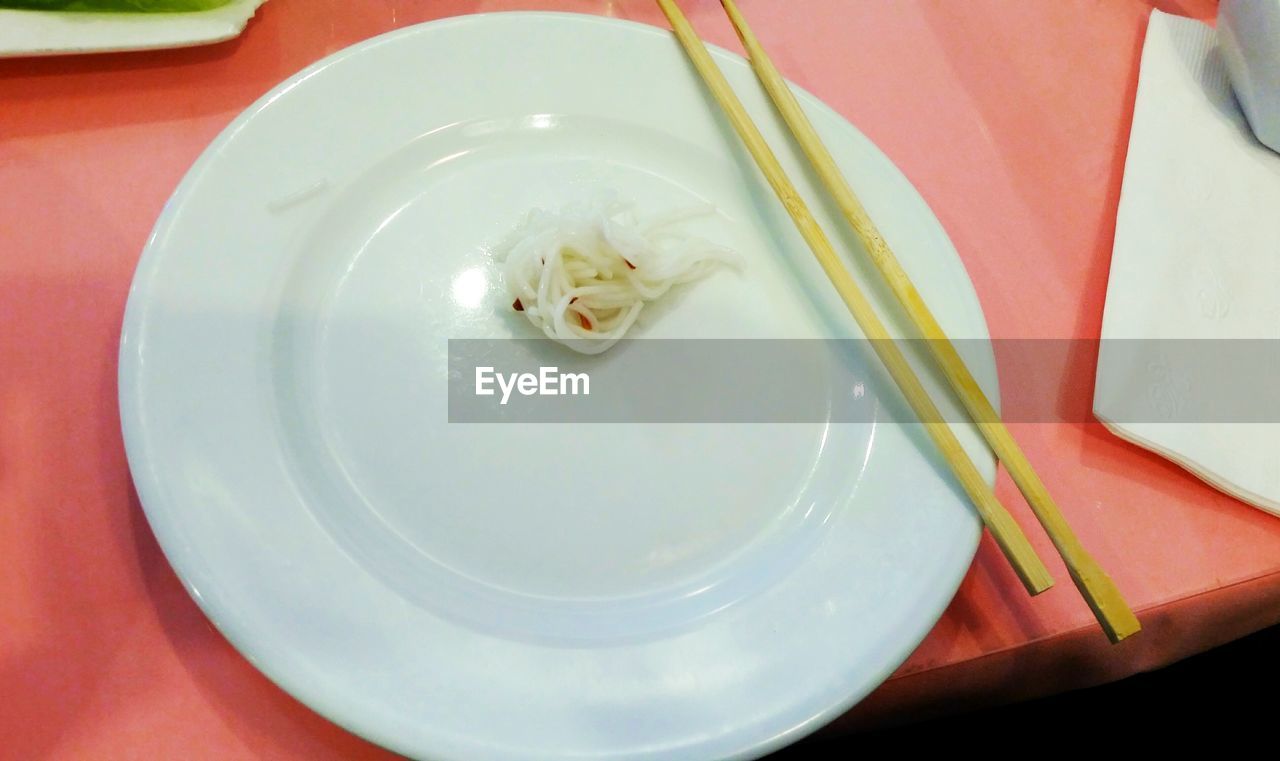 High angle view of asian food served on table