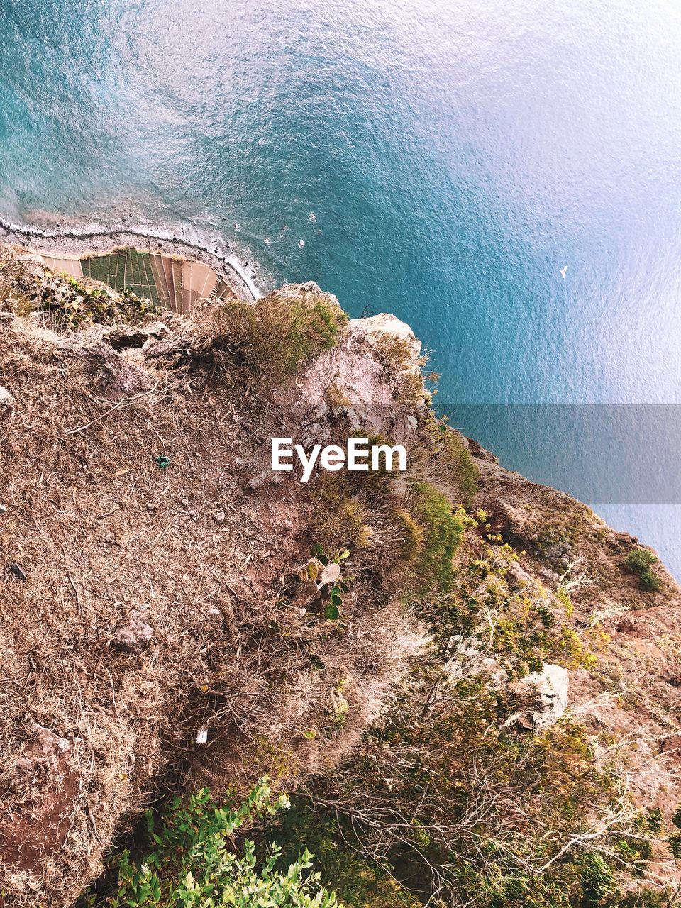 High angle view of rocks on beach