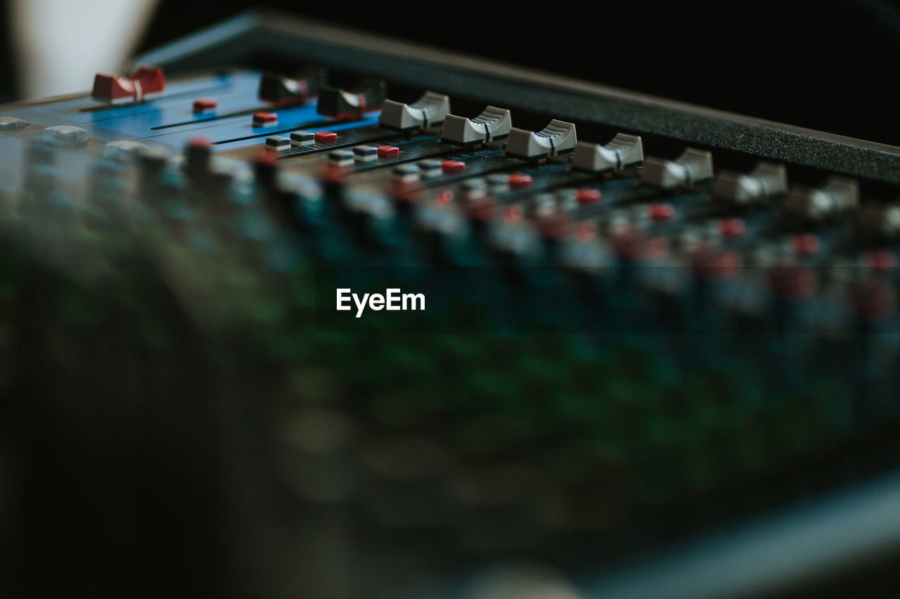 Close-up of sound mixer keyboard