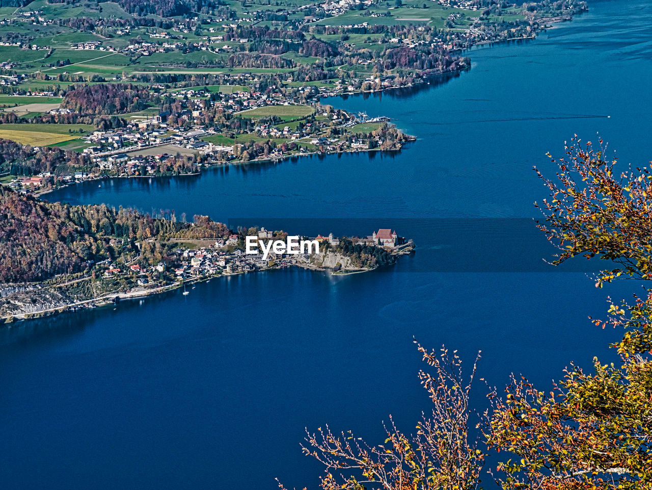 View from spitzlstein to the peninsula of traunkirchen