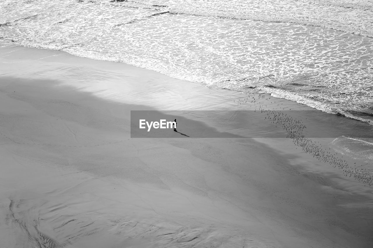 High angle view of person standing at beach