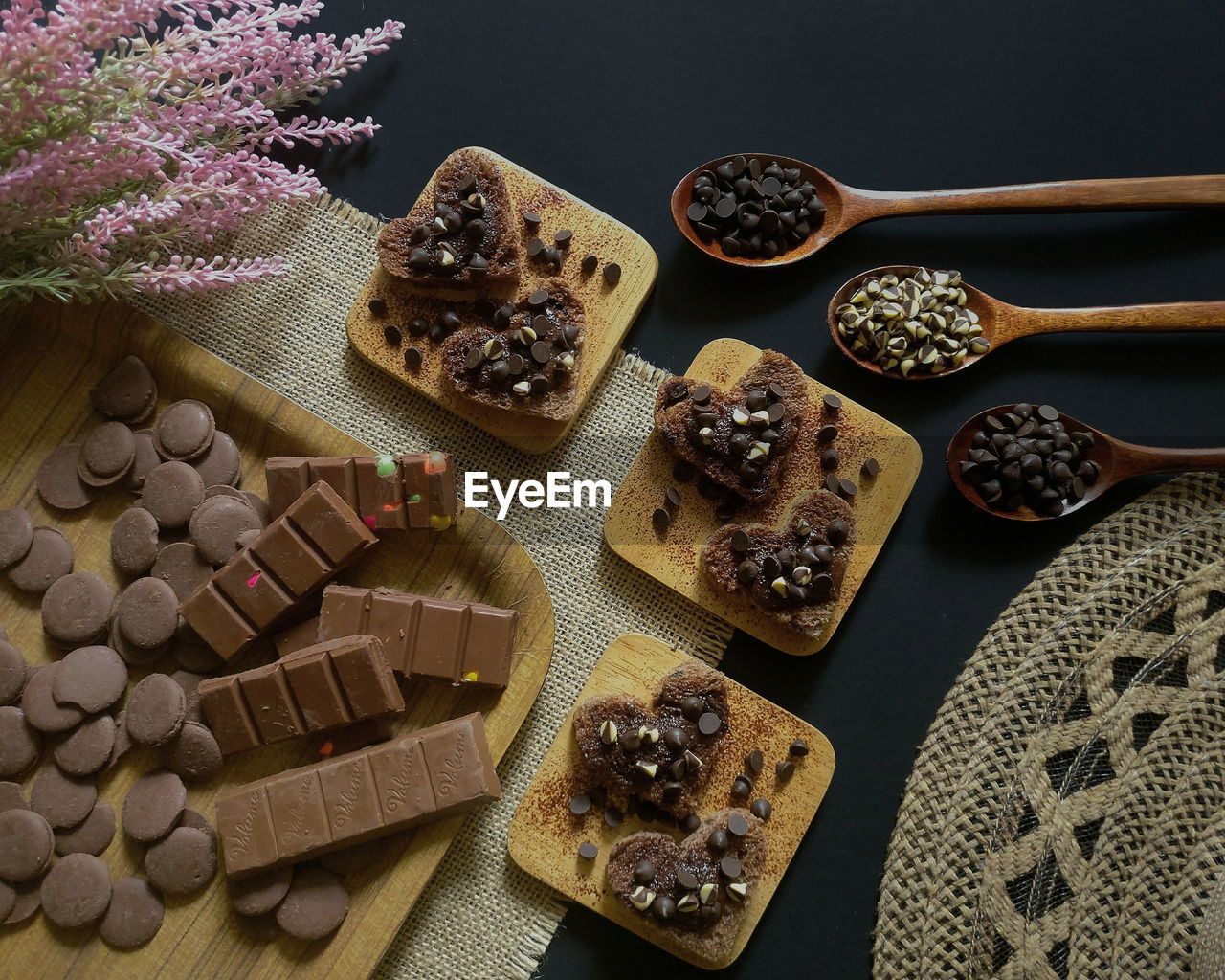 High angle view of chocolates on table