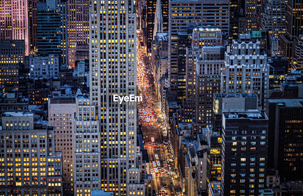 Rush hour in late-night new york from the heights of the rockerfeller center