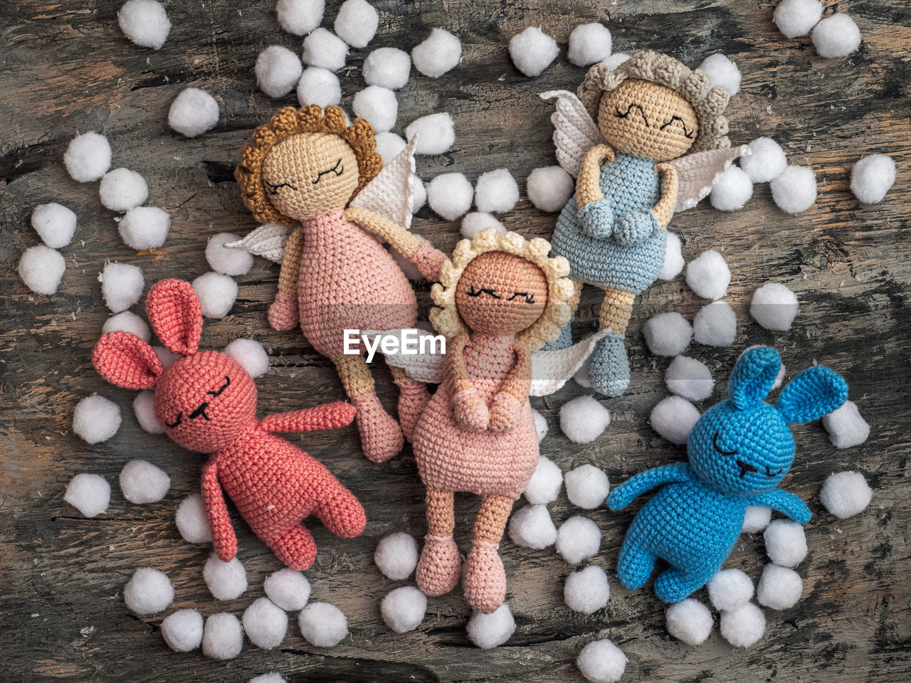 Handmade toys, amigurumi, crocheted bunnies and little angels