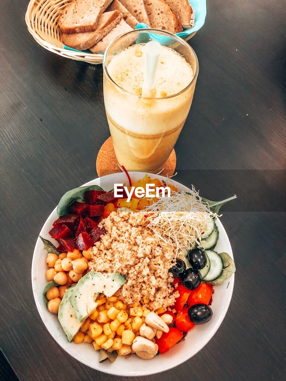 High angle view of food in bowl on table