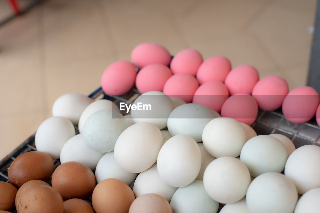 High angle view of eggs in container