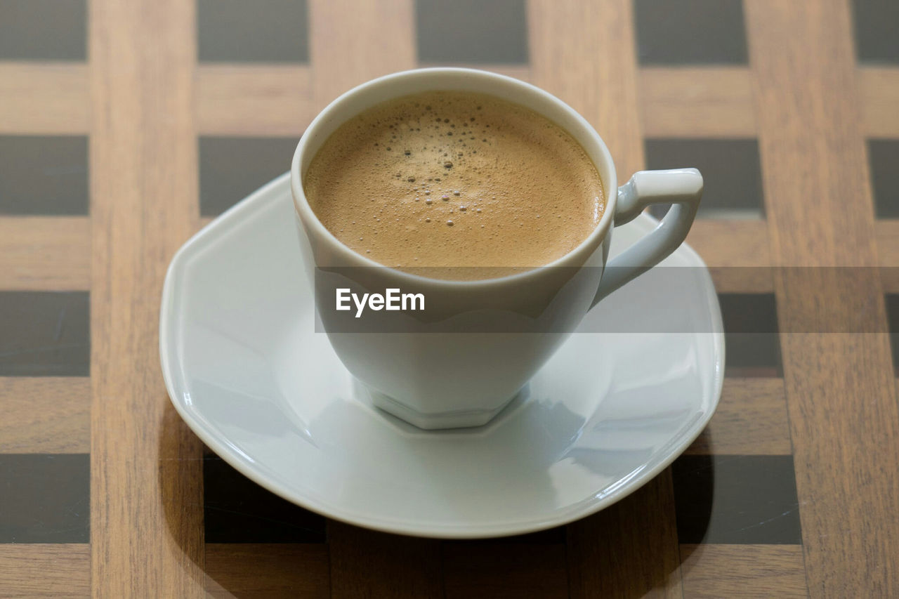 High angle view of coffee on table