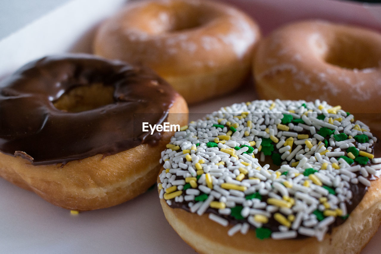 Close-up of donuts