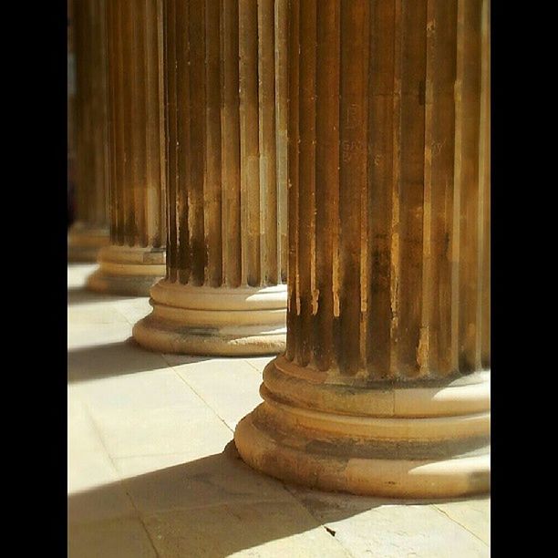 architectural column, architecture, sunlight, no people, built structure, indoors, courthouse, close-up, day