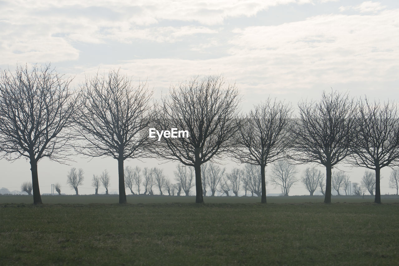 Scenic view of grassy field against cloudy sky