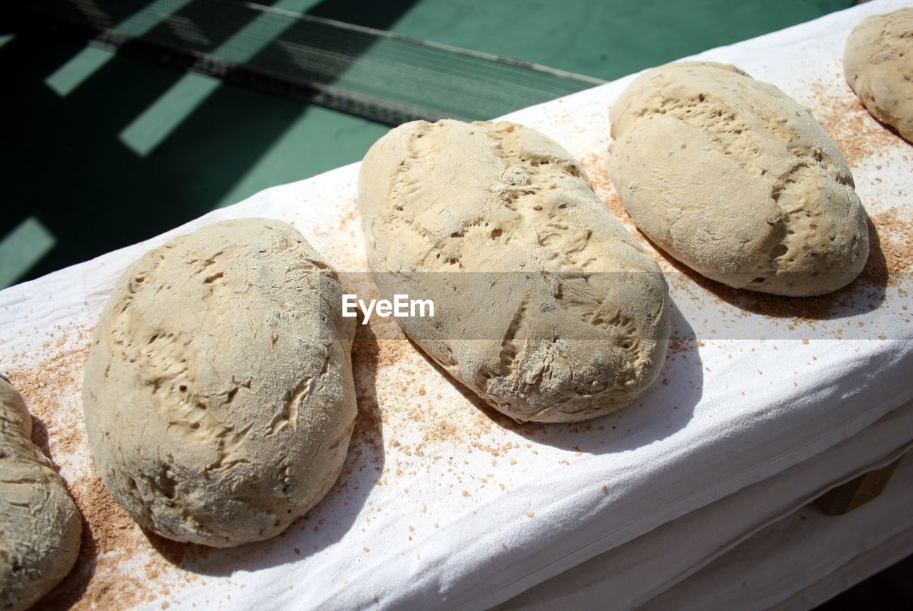 High angle view of loaf of dough
