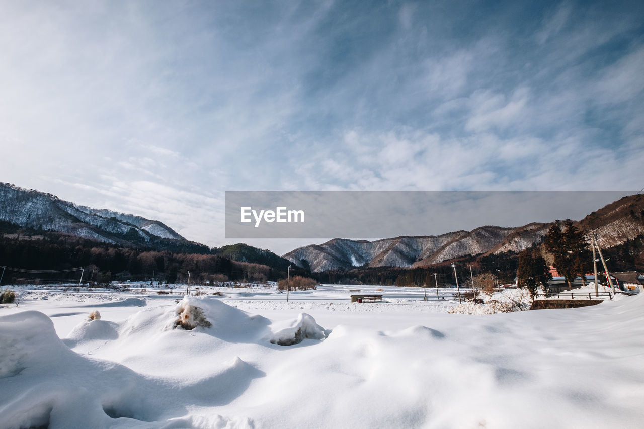 PANORAMIC VIEW OF SNOWCAPPED MOUNTAINS AGAINST SKY