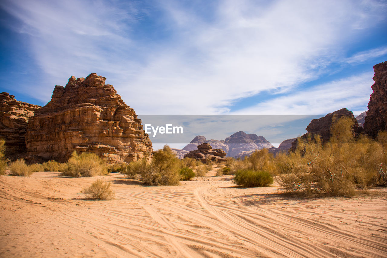 Rock formations on landscape against sky