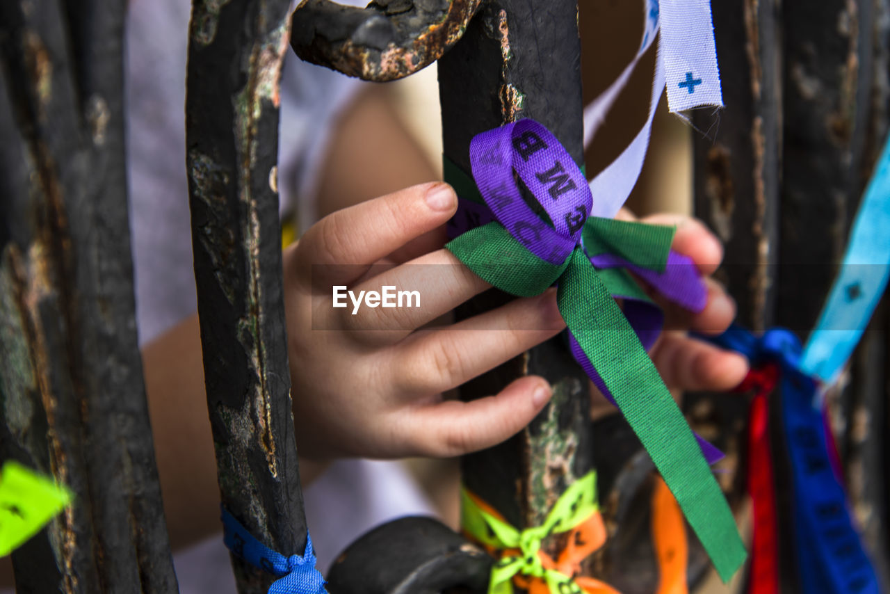 CLOSE-UP OF WOMAN HOLDING MULTI COLORED PURPLE FLOWER