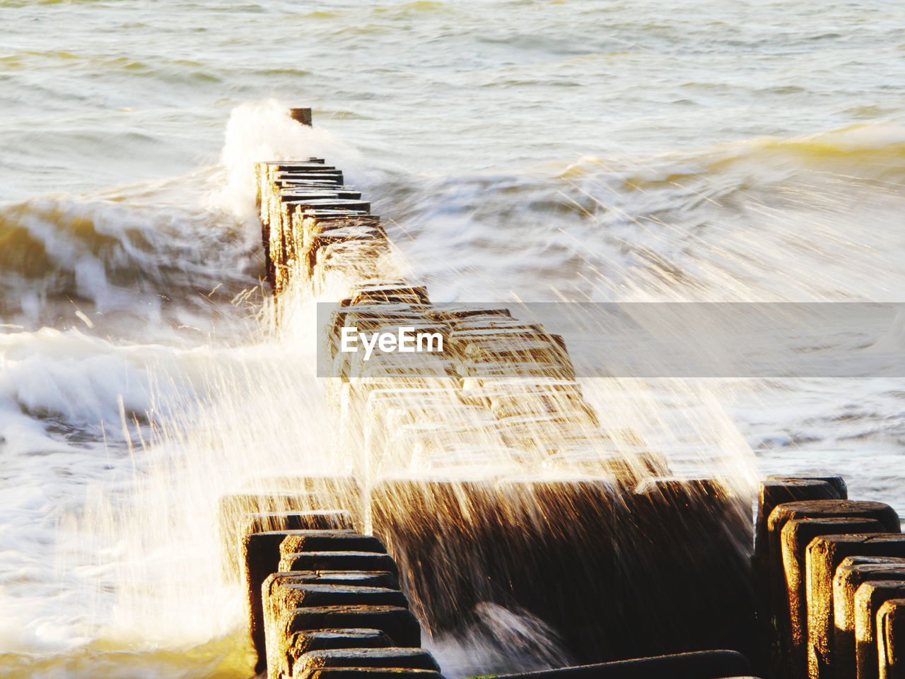 High angle view of water splashing in sea