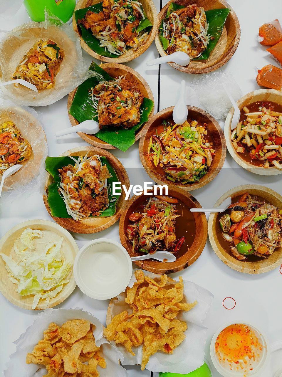 high angle view of food served on table