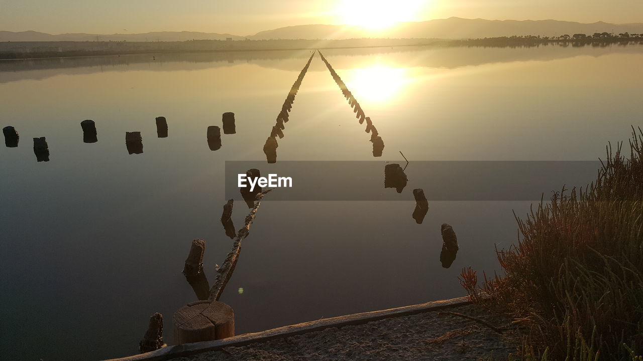 Scenic view of lake against sky during sunset