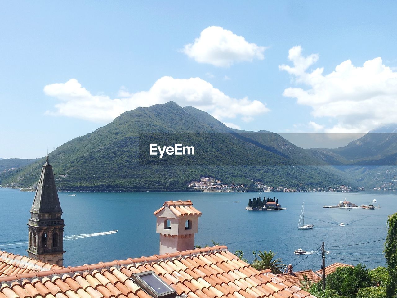 High angle view of sea against cloudy sky