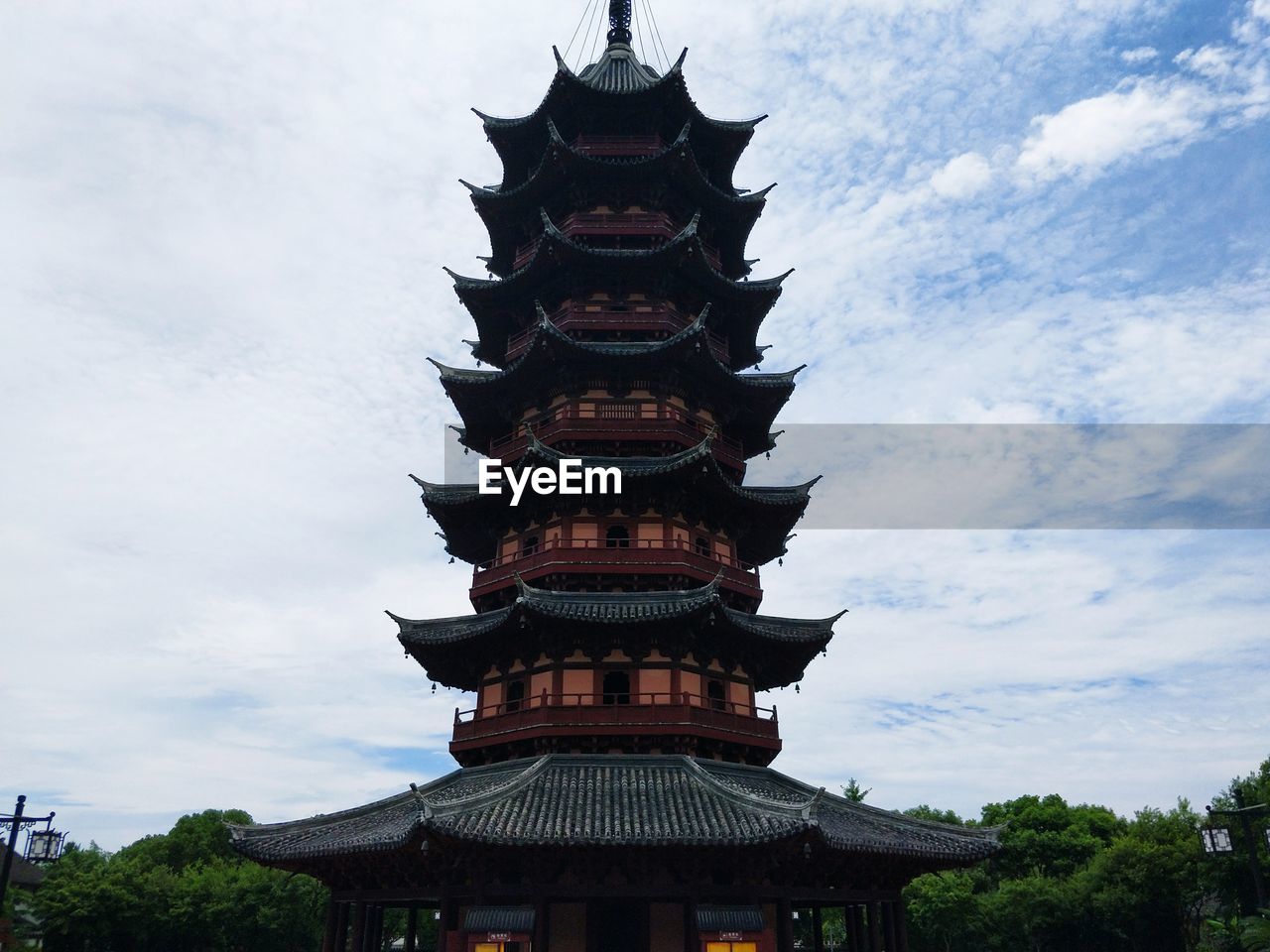 Low angle view of pagoda against sky