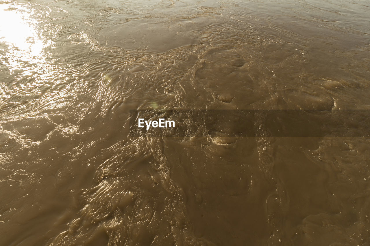 HIGH ANGLE VIEW OF WAVES ON SHORE