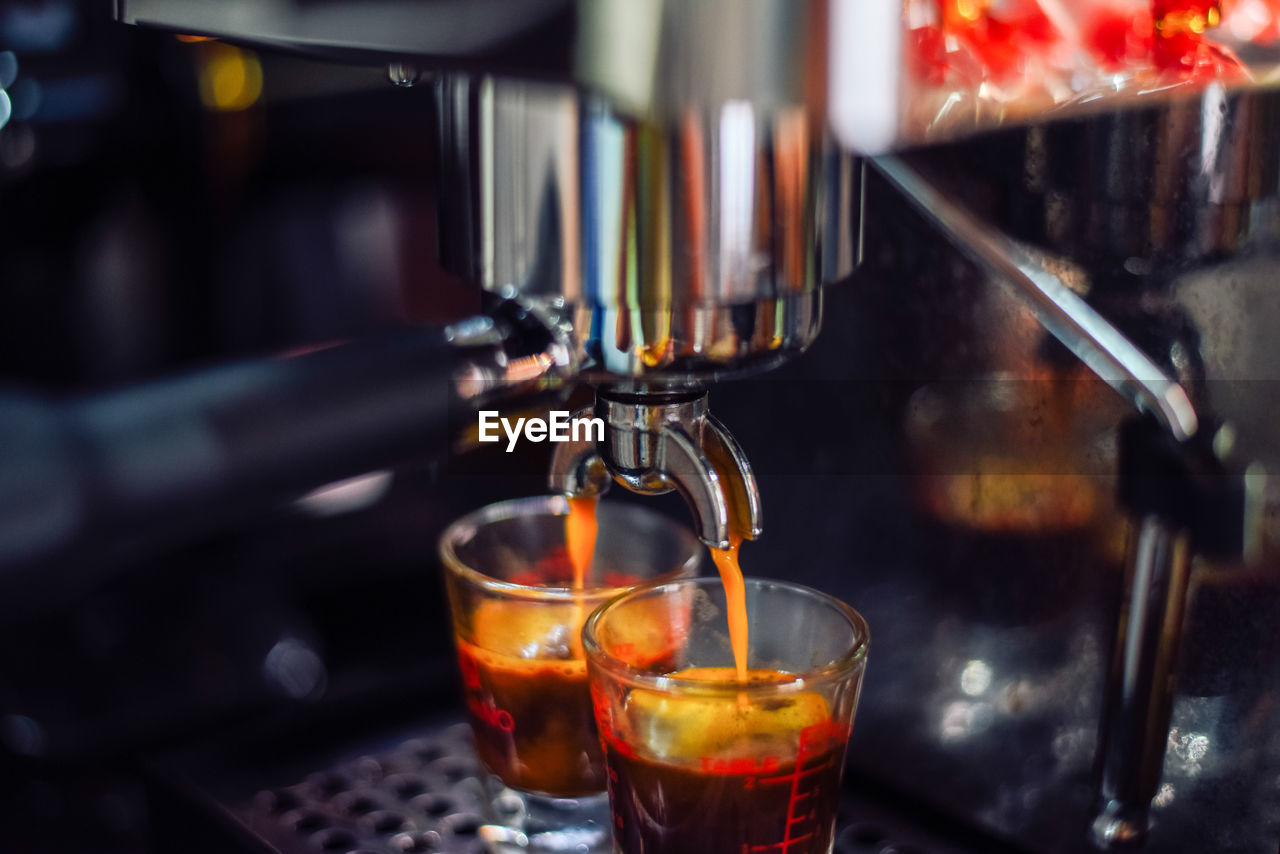 Close-up coffee machine , professional coffee brewing