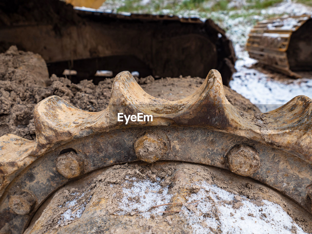 Detail of chain gear of tracked vehicle. crawler tracks hydraulics on a tractor or excavator. 