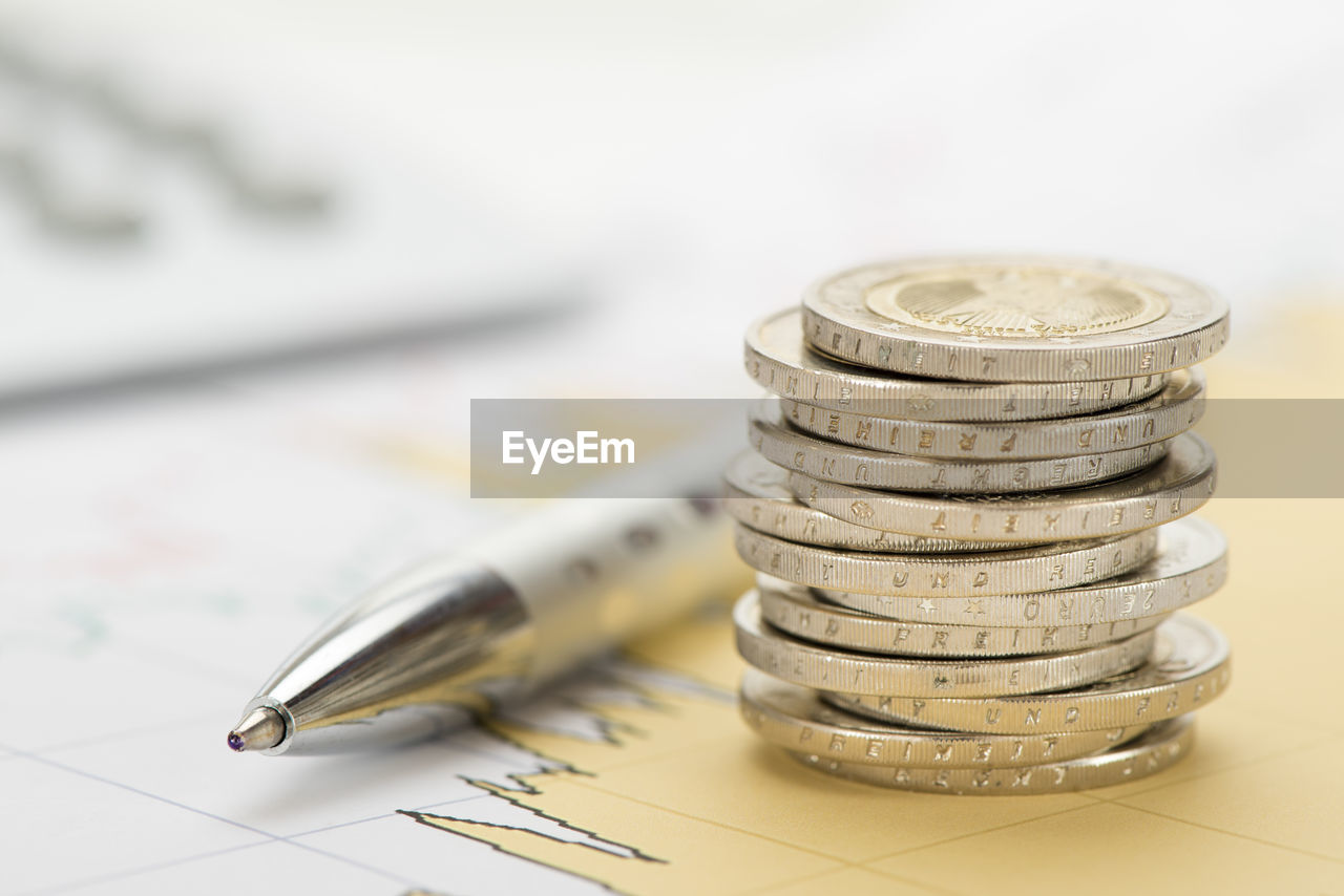 Stacked coins of european currency euro