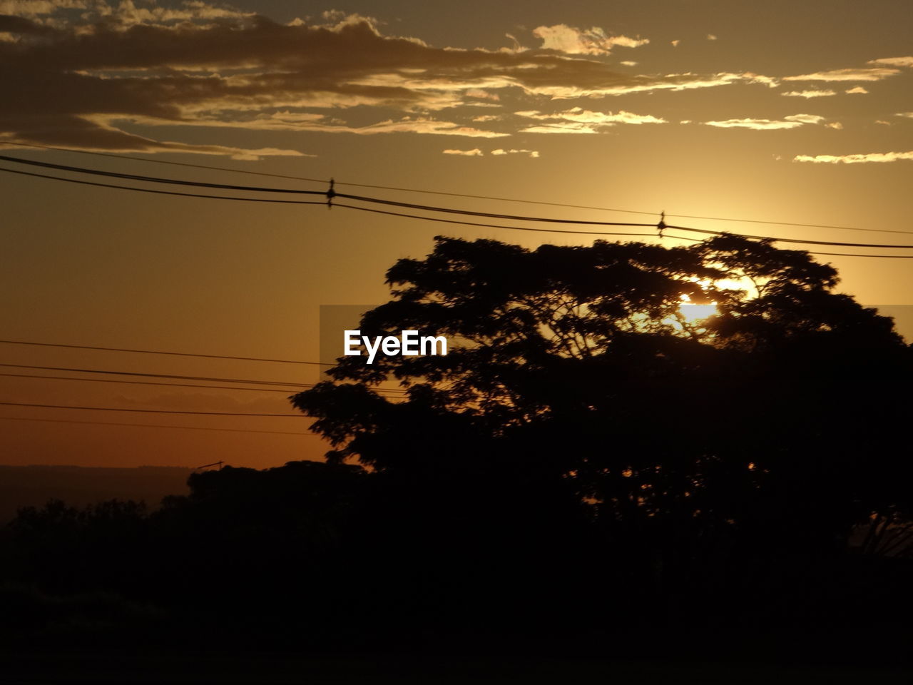 SILHOUETTE OF ELECTRICITY PYLONS AT SUNSET