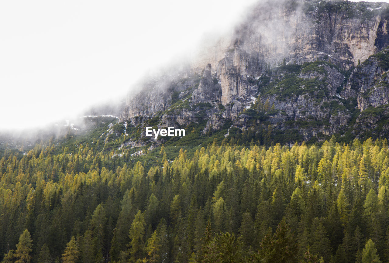 Autumn landscape in dolomites italy with the tre cime mountain