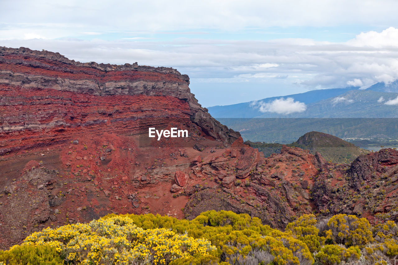 The trou fanfaron on the edge of the cratère commerson, a volcanic crater in reunion island.