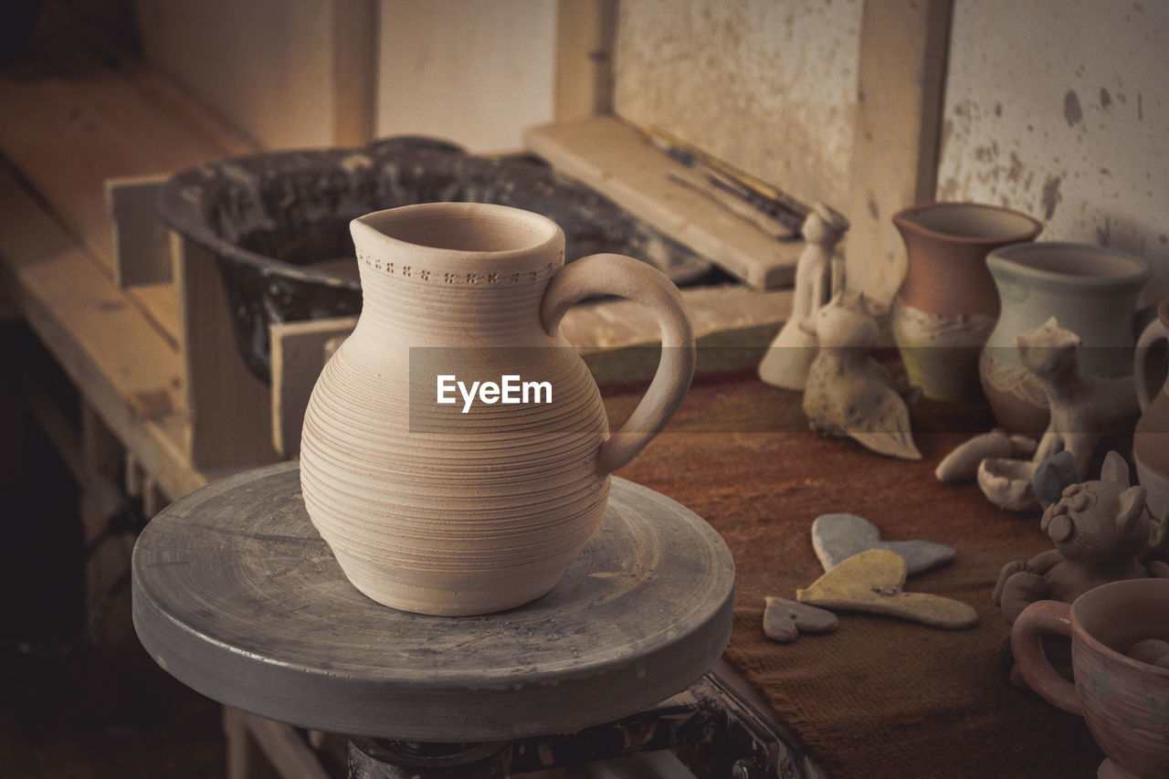 Close-up of pot on table