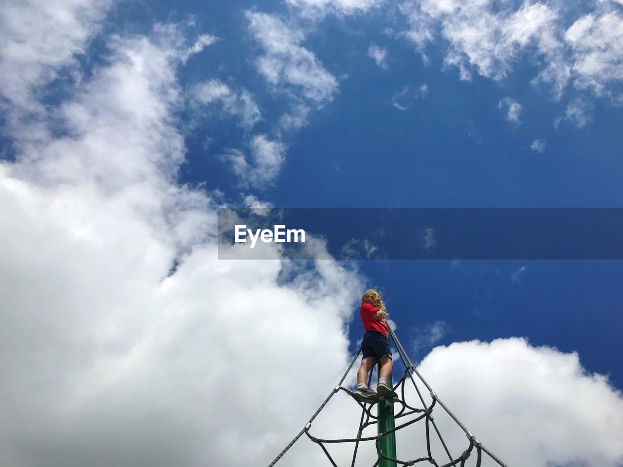 LOW ANGLE VIEW OF PERSON STANDING BY BIRD AGAINST SKY