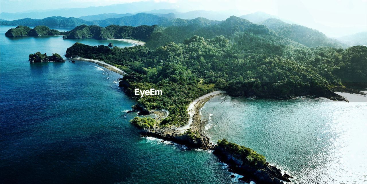 high angle view of bay against mountain
